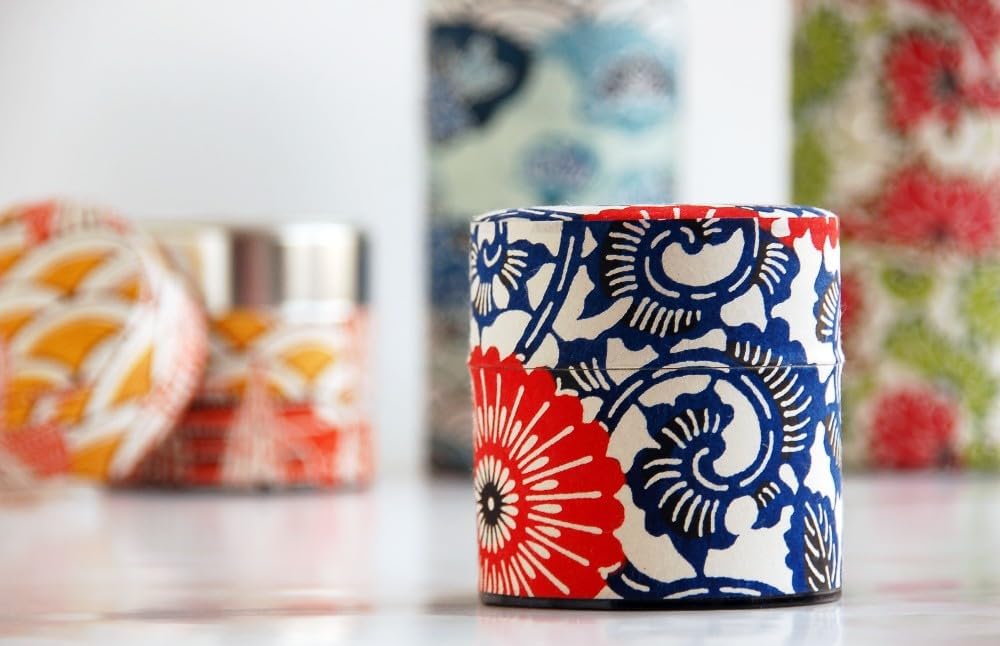 Japanese Pokkan Coffee Spice Tea Tin Canister Washi Paper Storage with Lid 7.05 oz Capacity (Natsuhana, S)