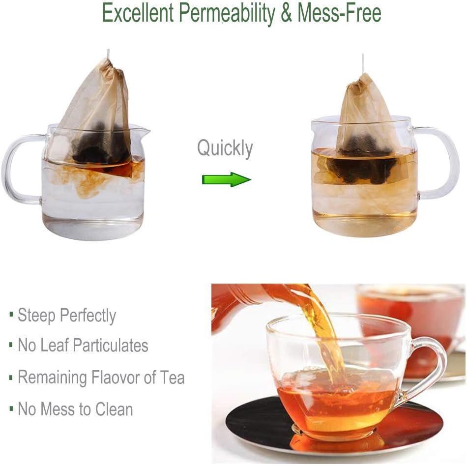 Eco-Fil Disposable Tea Filter Bags for Loose Tea, Wood Pulp Material, Biodegradable and Compostable, Unbleached Empty Tea Infuser Sachets with Drawstring, 100 Pack (3.2inch x 4.0inch)
