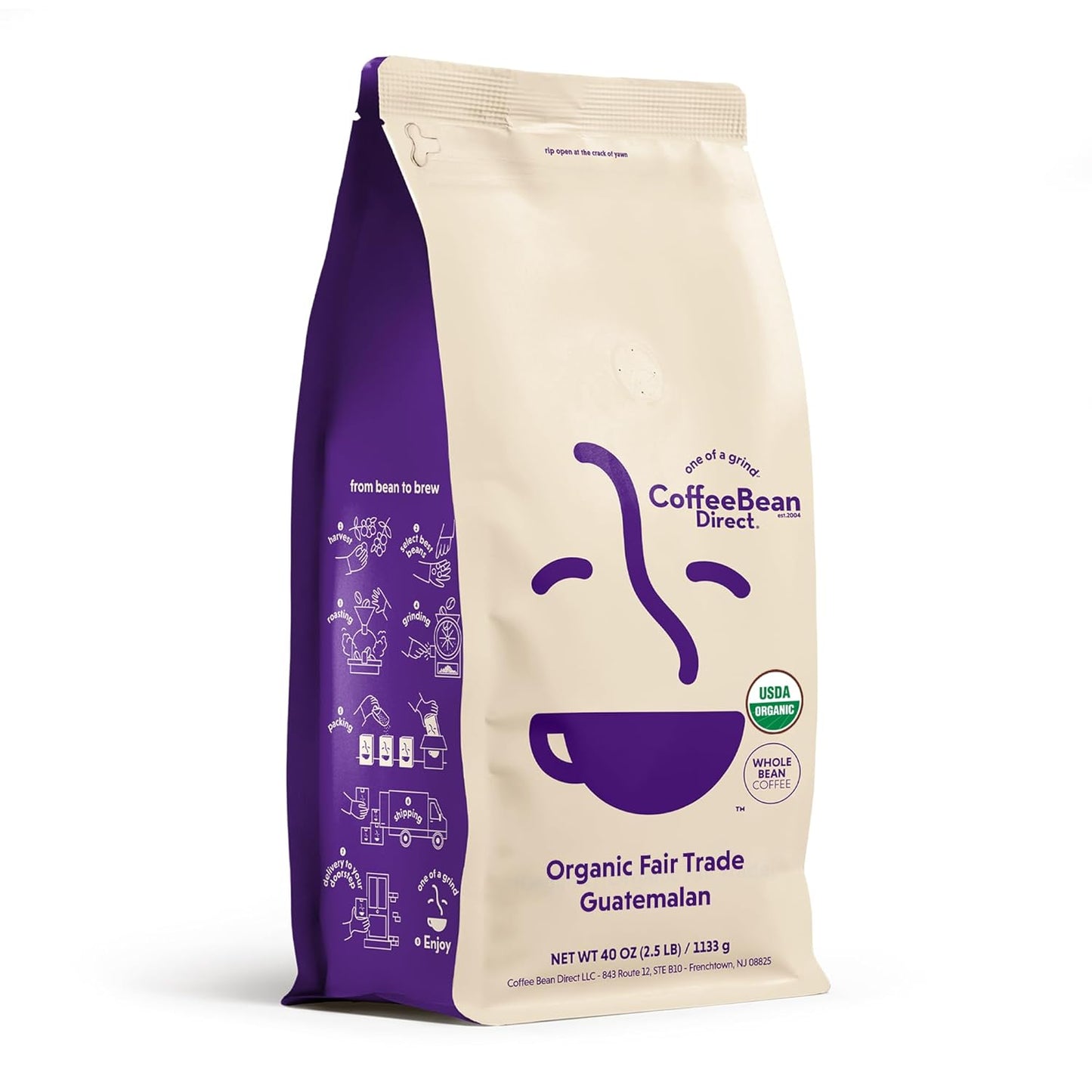 Coffee Bean Direct Organic Fair Trade Guatemalan, Whole Bean Coffee, Light Roast, 2.5 Pound Bag (Pack of 1)