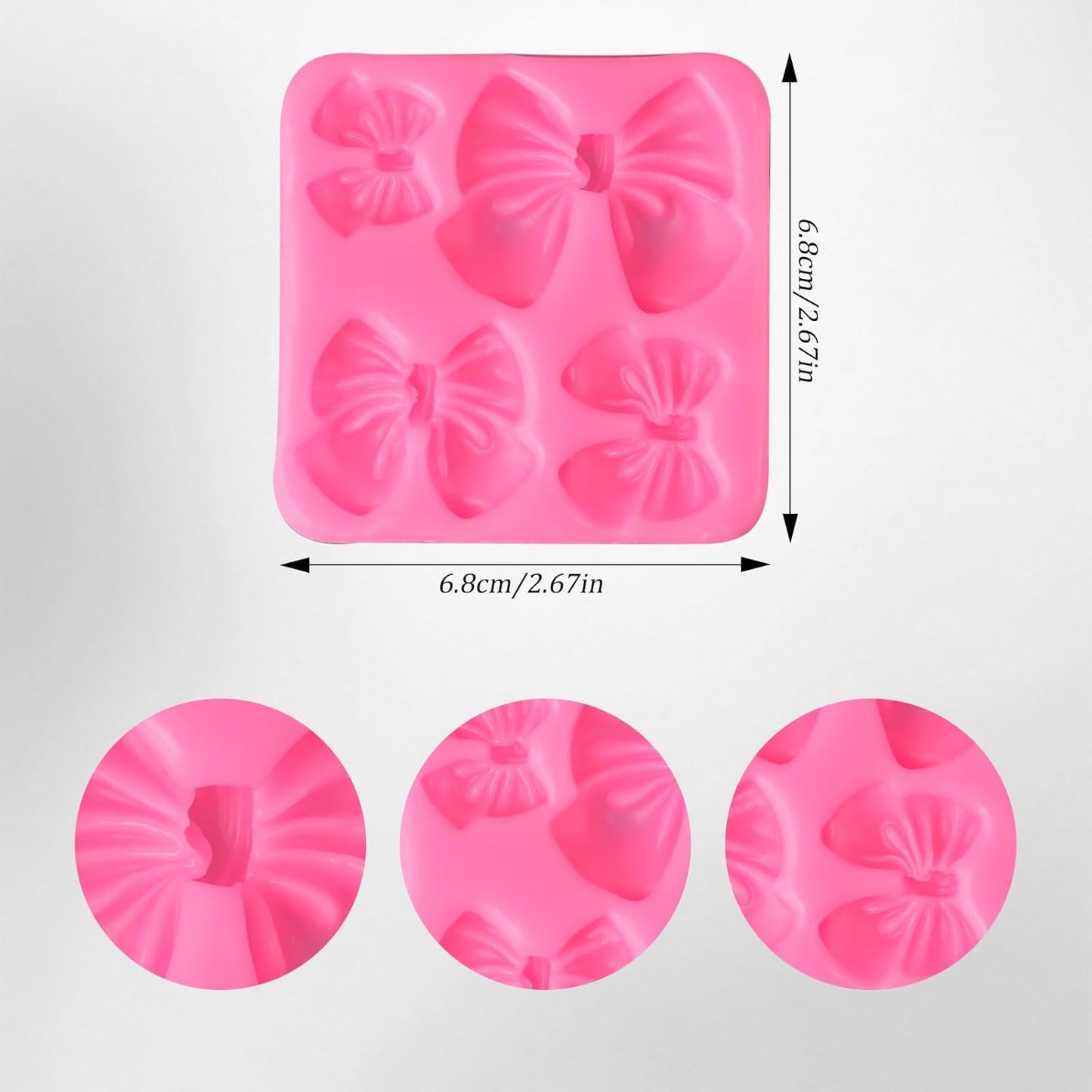 Bow Molds for Chocolate 4 PCS,Bow Chocolate Molds Silicone DIY Baking Supplies,for Chocolate, Fondant, Ice Cubes, and More(Square+round, Pink, 2.7in)
