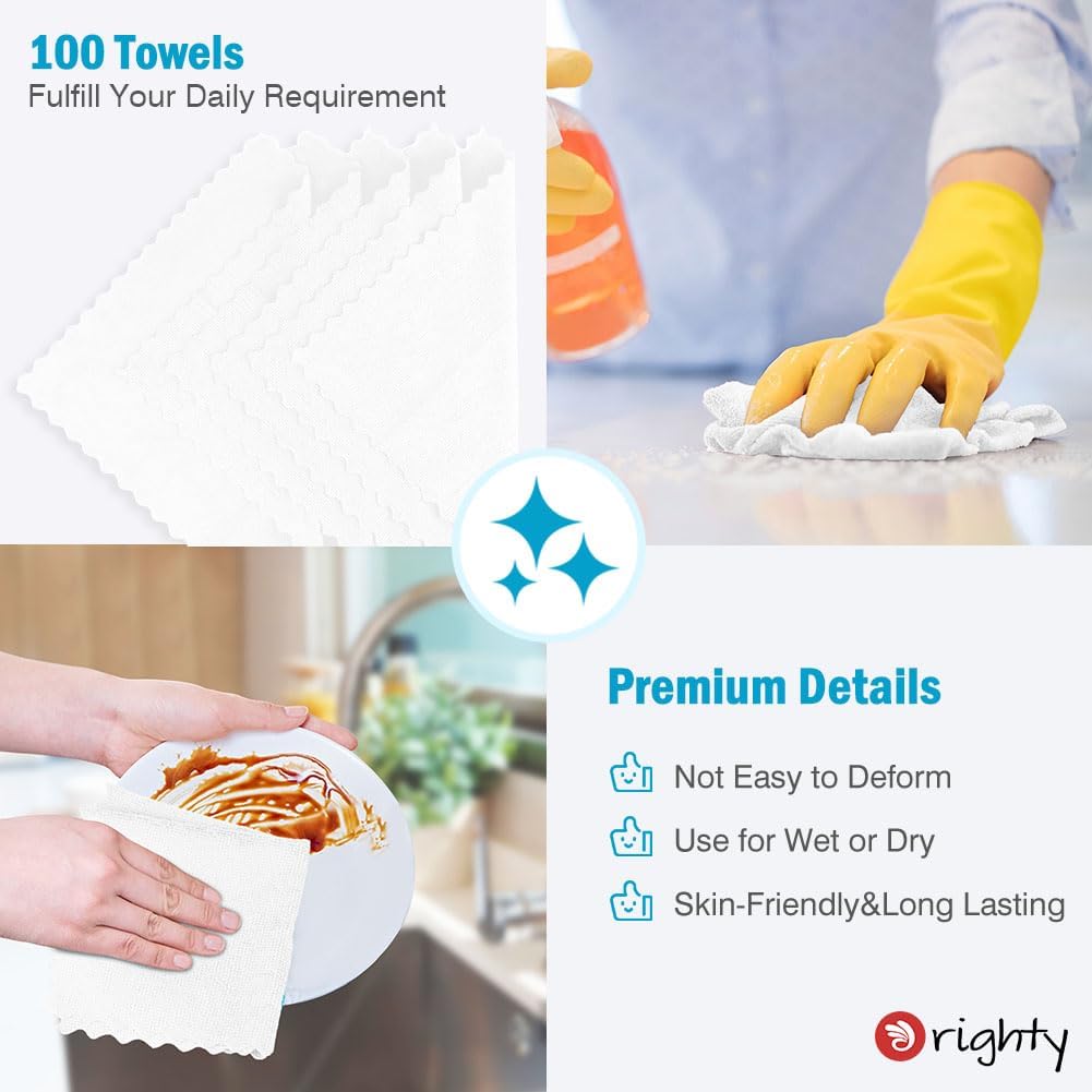 Orighty Cleaning Cloths, Shop Towels 100 Pack, Shop Rags Reusable, Microfiber Cleaning Rags Bulk for Cars, Multi-Purpose Lint Free Towels for Automotive, Mechanic, Kitchen, 11.5’’ x 11.5’’, White