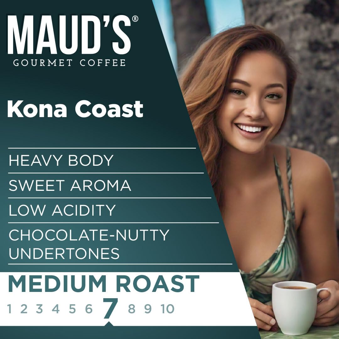 Maud's Kona Coffee Pods, 100 ct, Medium Roast Coffee in Recyclable Single Serve Pods – 100% Arabica Coffee, Compatible with Keurig K Cups Maker