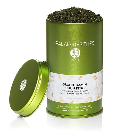 Palais des Thés - Grand Jasmine Chun Feng - Jasmine Green Tea - 3.5oz Loose Leaf Metal Gift Tin, Serves 20-25 Cups