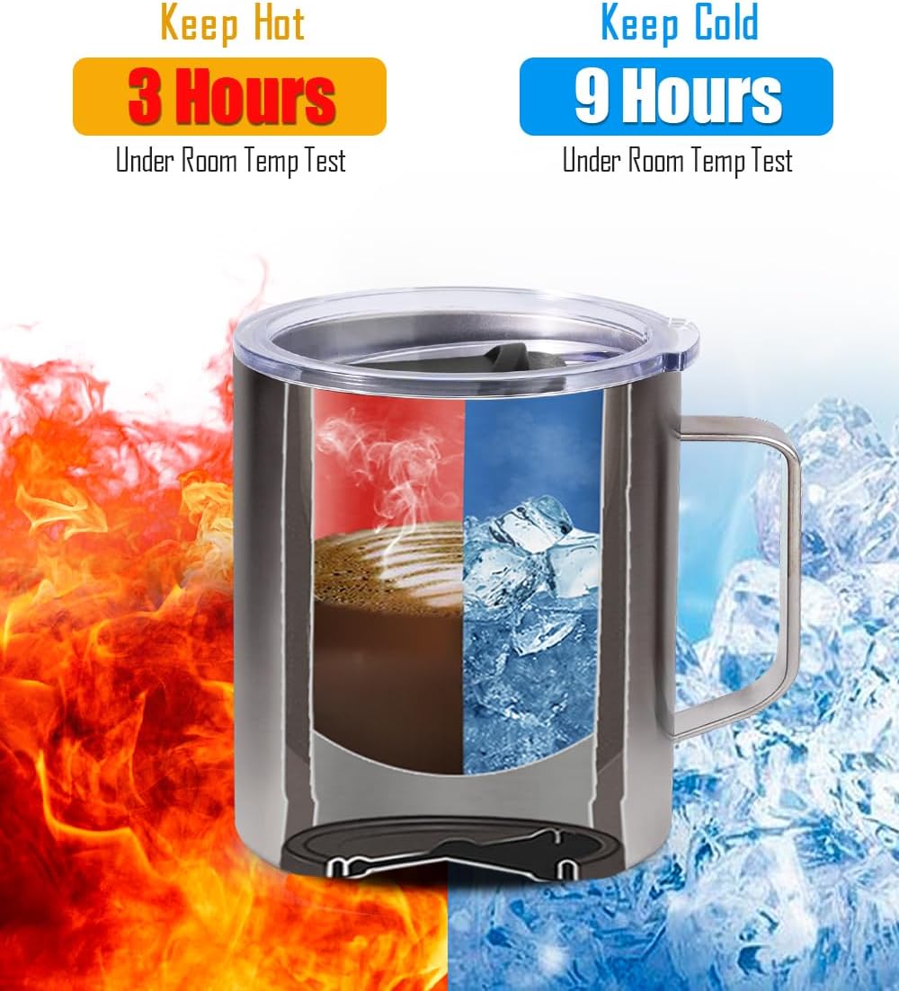 SUNWILL Travel Coffee Mug with Lid, Insulated Cup with Handle, 14 oz Stainless Steel Tumbler for Camping, Office, Outdoor, Powder Coated Forest Green