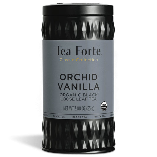 Tea Forte Orchid Vanilla Premium Organic Loose Leaf Caffeinated Black Tea Blend Canister, Makes 35-50 Cups