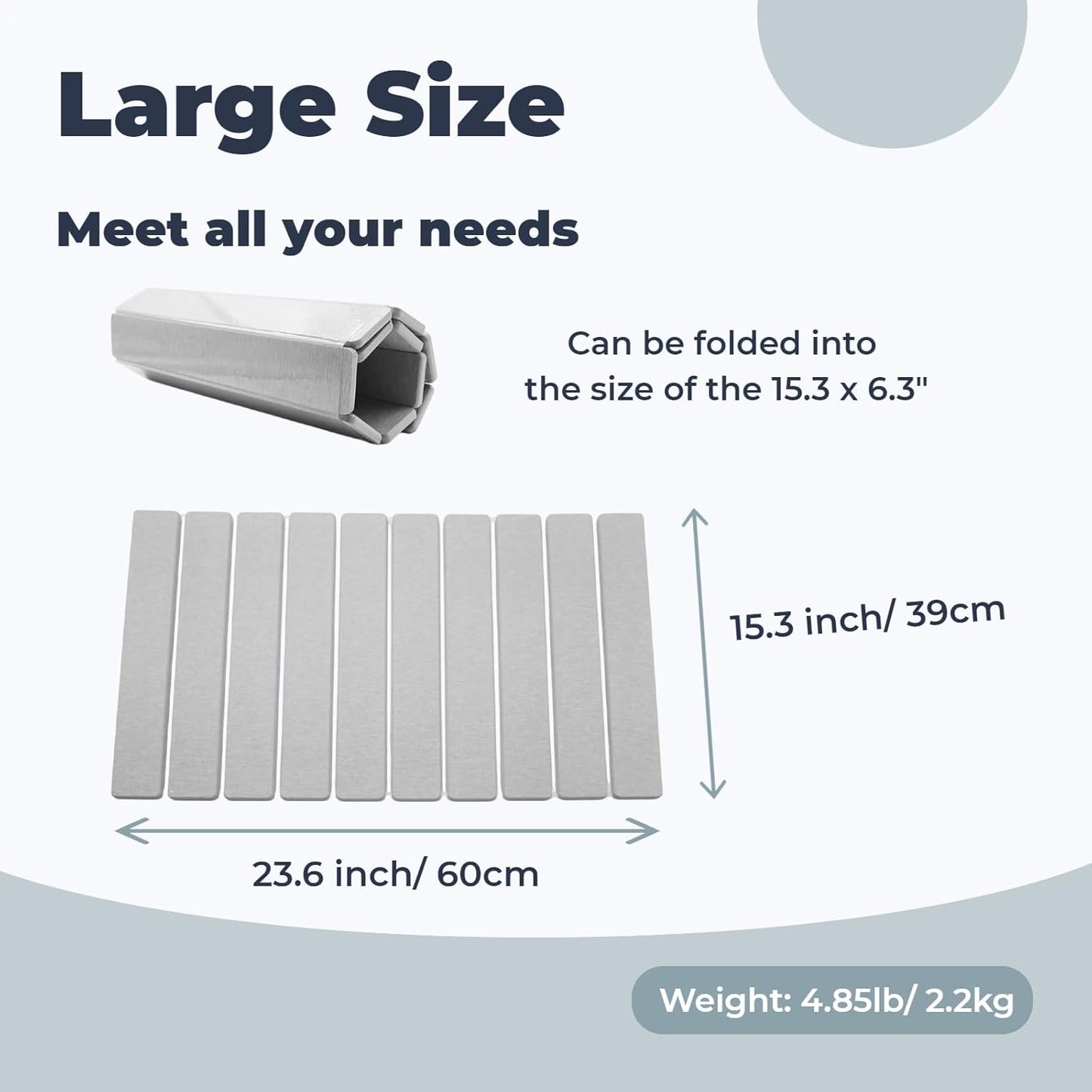 Stone Drying Mat for Kitchen Counter, 23.6" x 15.3" Foldable Diatomaceous Earth Dish Drying Mat - Large Stone Dish Drying Mat for Dishes Cups Bottles Drying, Match Any Countertop (Grey, Large)