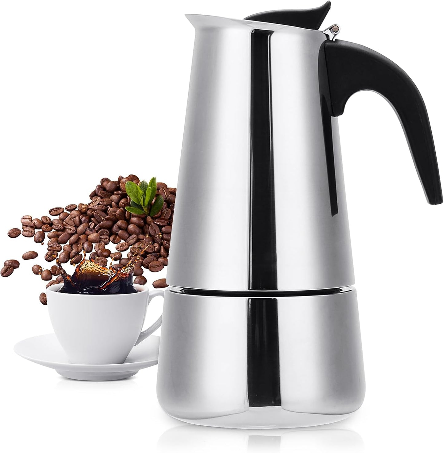 Stovetop Espresso Maker, 6 cup Moka Pot, Italian Coffee Maker Percolator, Stainless Steel Espresso Pots, 300ml/10oz(Espresso Cup=50ml/1.7oz) Coffee Pot Cafe Maker for Induction Cookers, Hobs