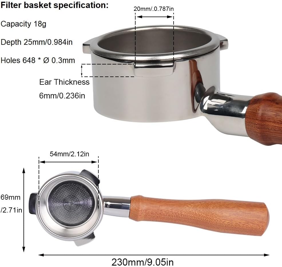 Bottomless Portafilter 54mm Compatible for Breville Barista Express, Pro, Touch, and Impress | Wooden Handle