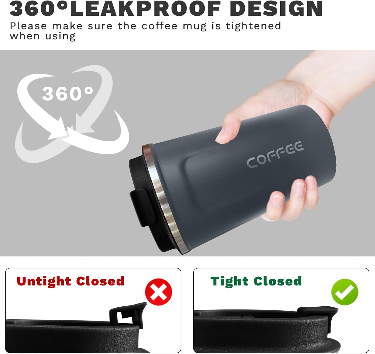 YINBAOGE Insulated Travel Coffee Mug Spill Proof Leak Proof Pobtable To Go Camping Stainless Steel Coffee Tumbler Reusable Coffee Cups with Lids Thermos for Hot and Cold Drink (2nd-Blue, 17 OZ)