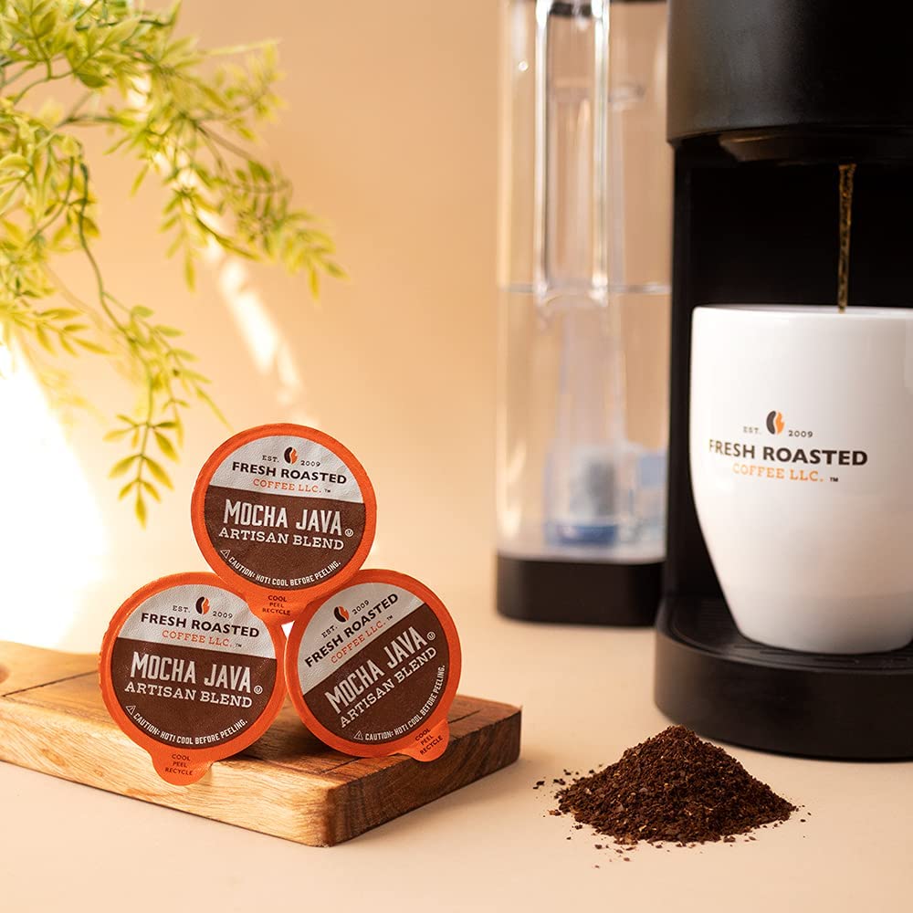 Fresh Roasted Coffee, Mocha Java, Medium Roast, 72 Pods for K Cup Brewers