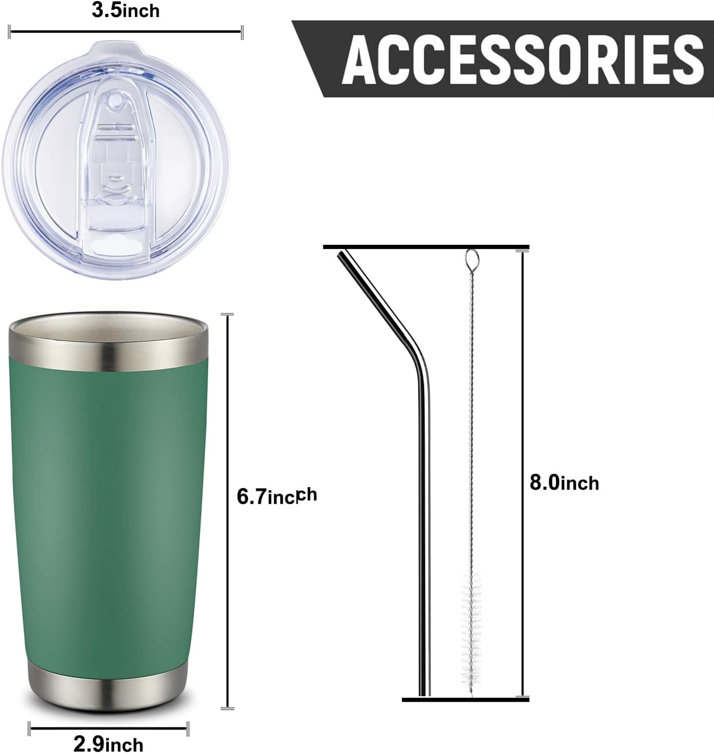 COMOOO 20oz Tumbler Bulk Double Wall Vacuum Insulated Travel Mug, Stainless Steel Tumbler with Lid and Straw Durable Powder Coated Insulated Coffee Cup for Cold & Hot Drinks (Dark Green, 2 pack