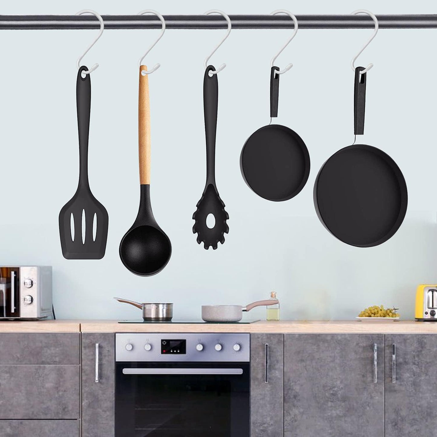 4 Pack Large S Hooks for Hanging Heavy Duty, 6 inch Non Slip Vinyl Coated Metal Closet S Hooks for Hanging Kitchen Utensil Pot Pan Cups Clothes Jeans Towels Hats Bags Plants (White)