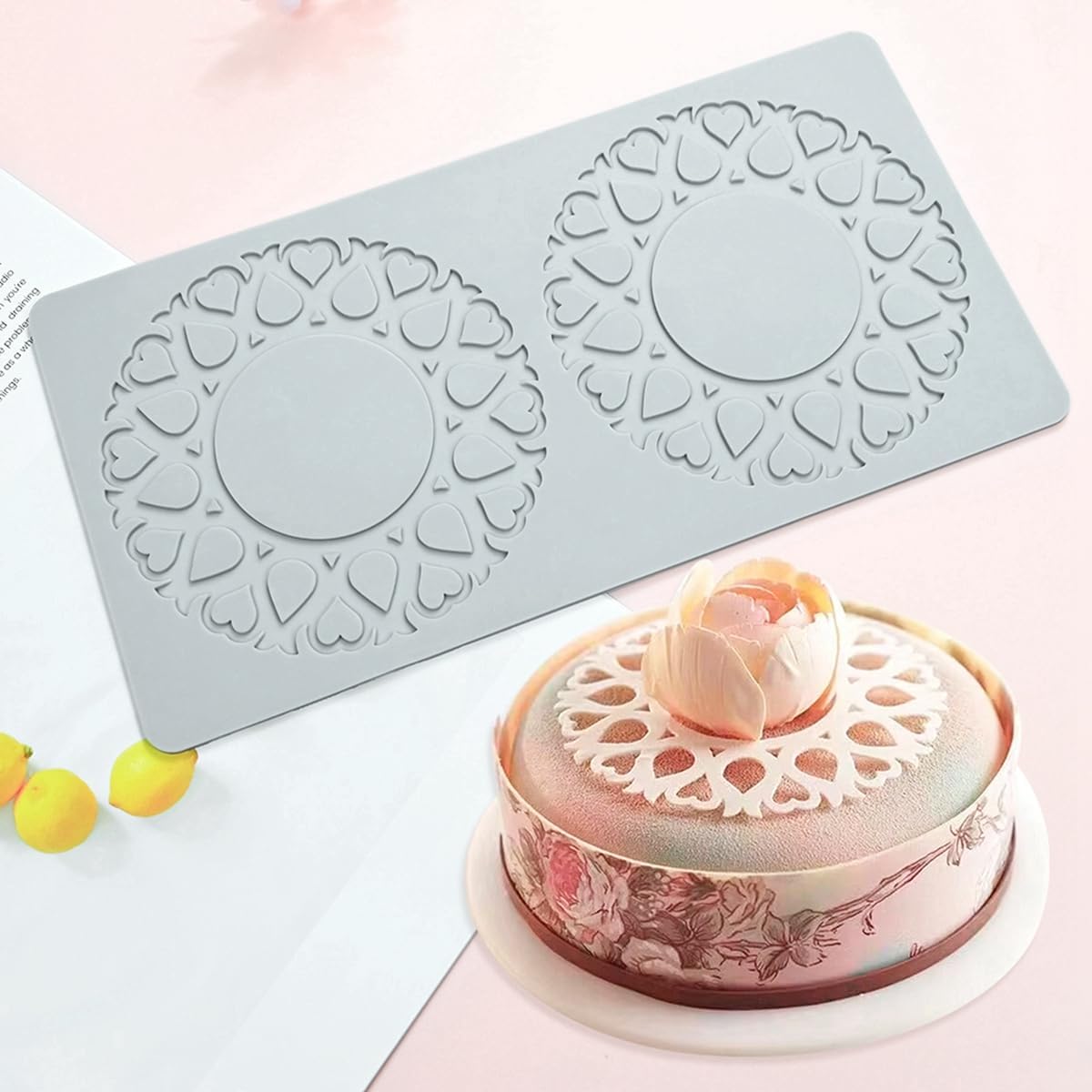 TUKE Hollow Tulip Flower Shape Sugar Craft Silicone Pad French Dessert Lace Mat Fondant Cake Mold Cupcake Decorating Silicone Mould (E_ Tulip Flower)