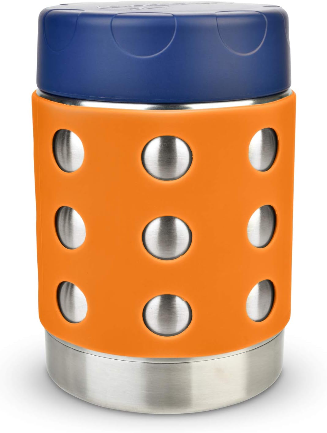 LunchBots Thermal 12 oz Triple Insulated Thermos - Hot 6 Hours or Cold 12 Hours - Leak Proof Thermos Soup Jar - All Stainless Interior - Navy Lid - Orange Dots