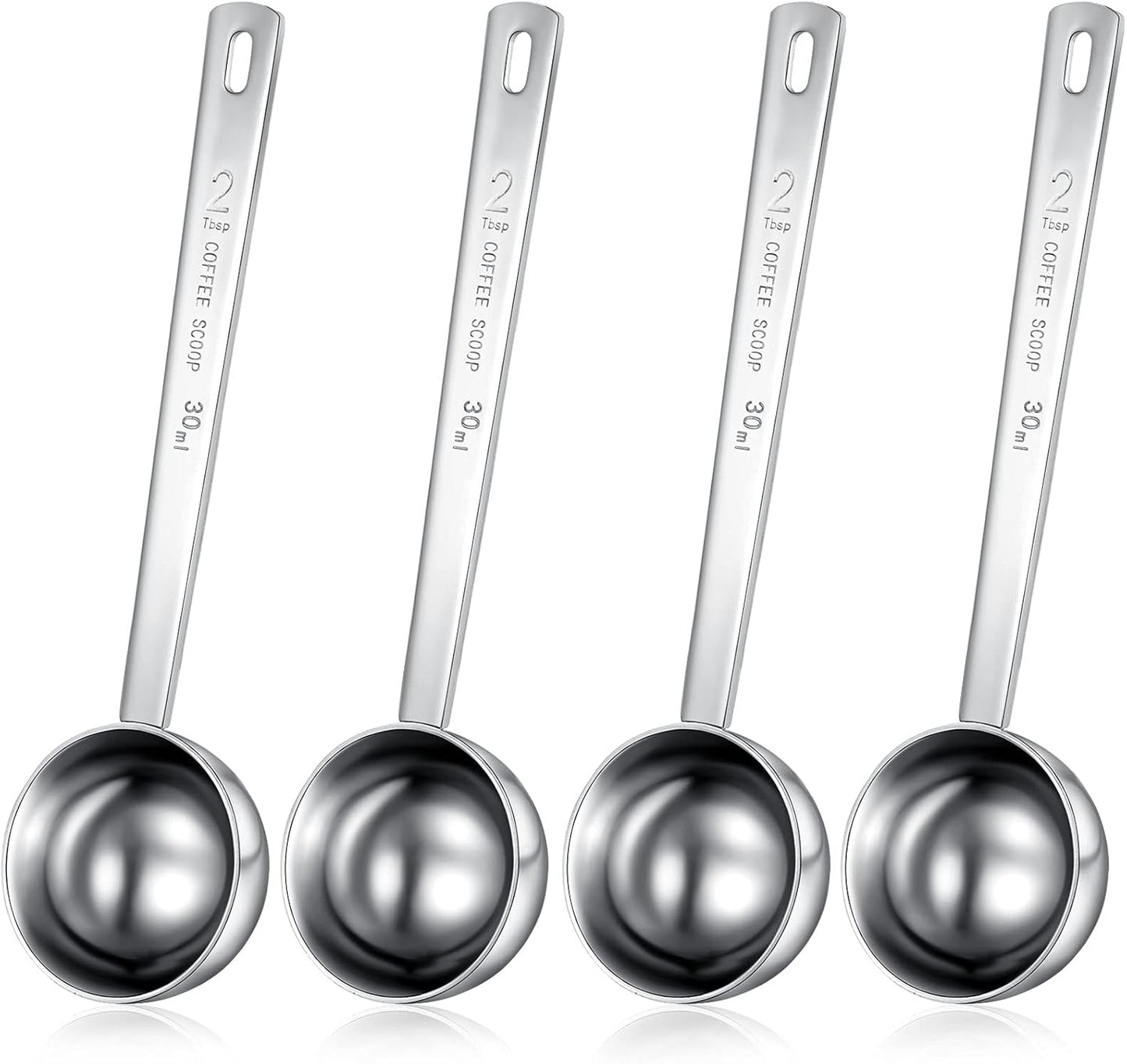 Geiserailie 4 Pieces 2 Tablespoon Scoops with Long Handle, 30 ml Stainless Steel Measuring Spoon for Coffee Milk Fruit Powder, Loose Tea Dry, Spice Jar, Cooking Baking, and Other Dry Goods
