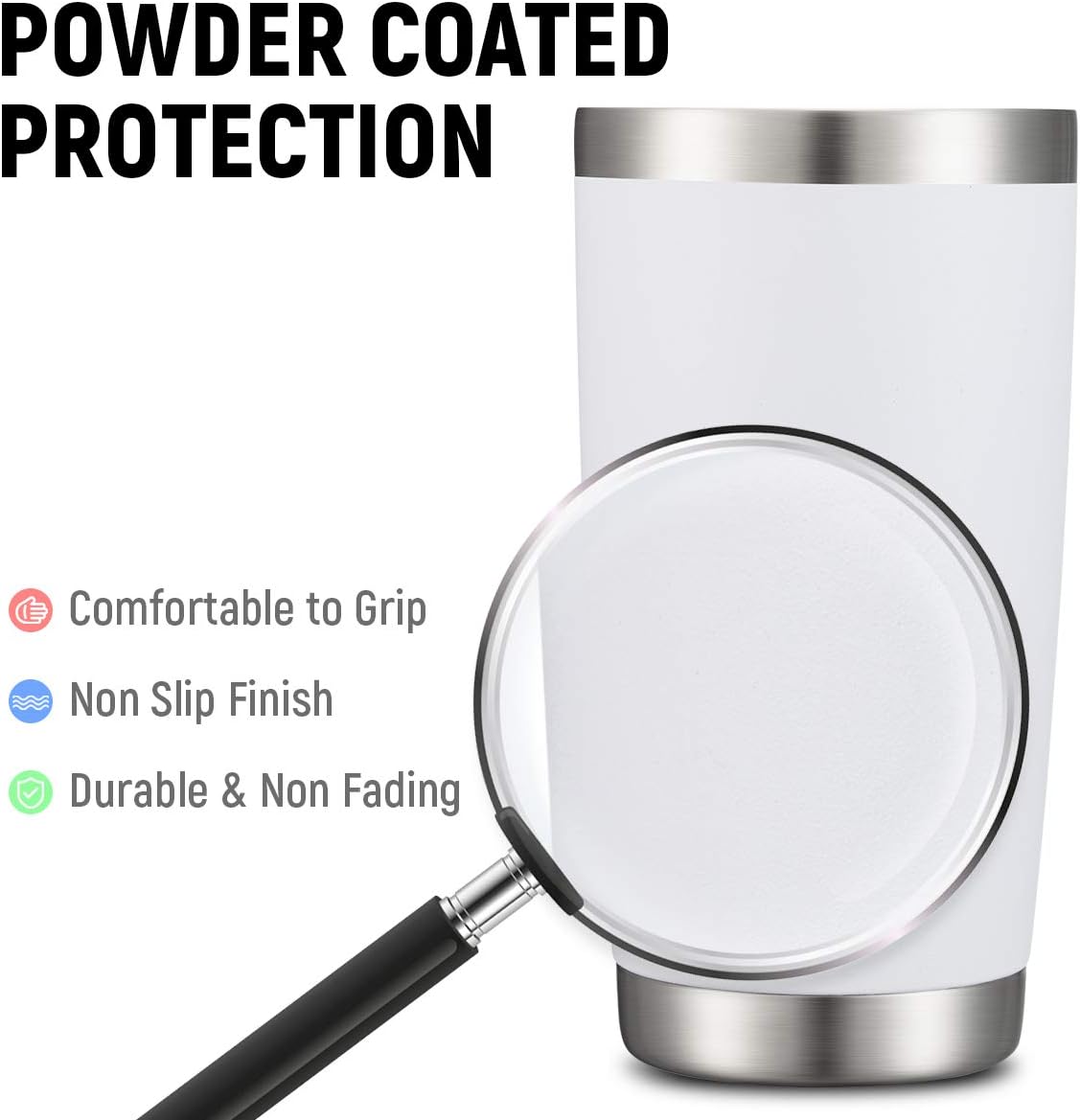 COMOOO 20oz Tumbler with Straw Stainless Steel Insulated Coffee Tumbler Cups Thermal Double Wall Vacuum Travel Coffee Mug with Splash Proof Sliding Lid for Home, Office, School (White, 1 Pack)