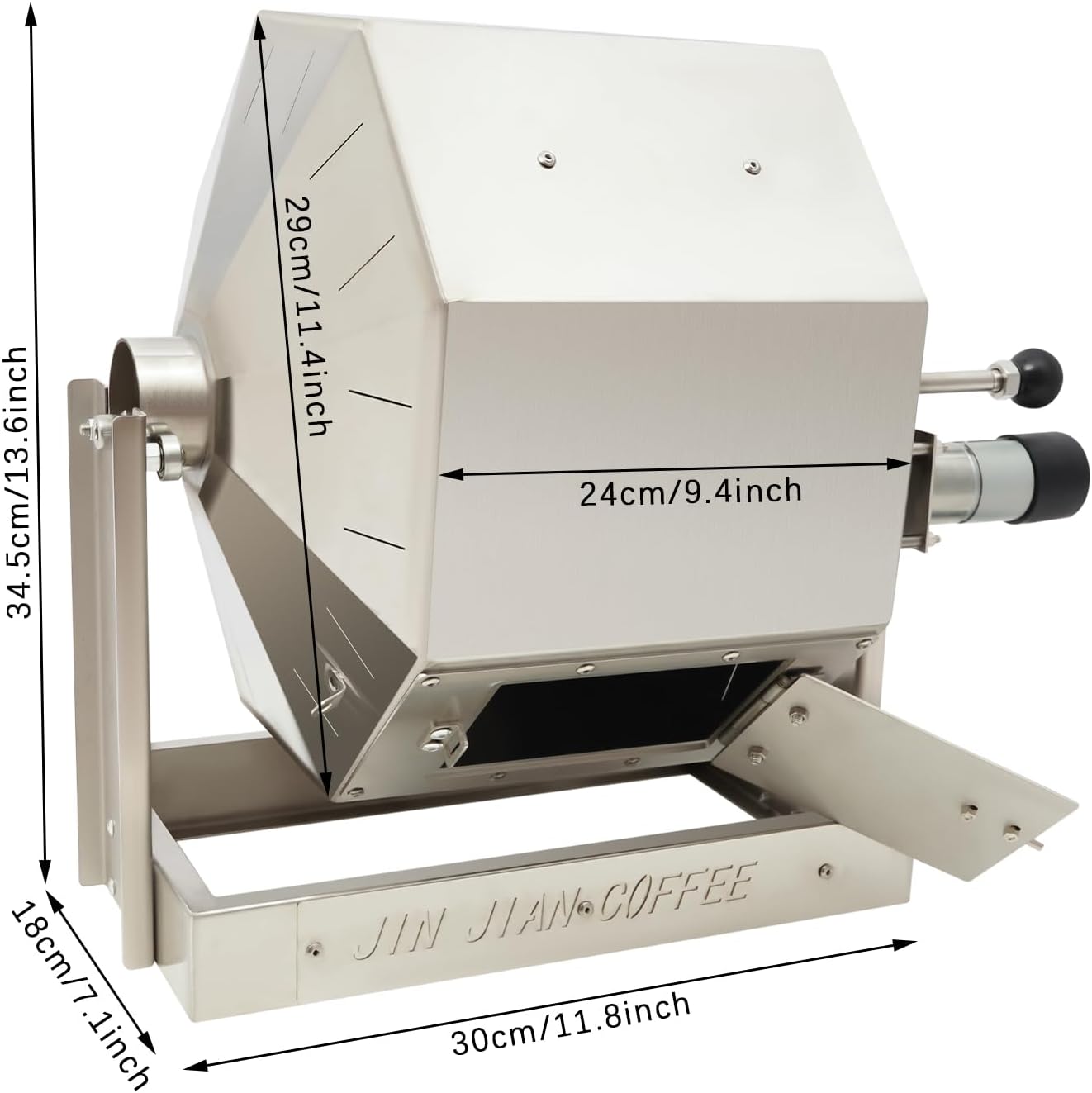 14.5L Coffee Roaster, Stainless Steel Electric Coffee Bean Roaster with Speed Controller 5-45 RPM, 14W Motor, Auto-matic Drum Type Nuts Coffee Bean Baking Machine, Home and Commercial Use Silver