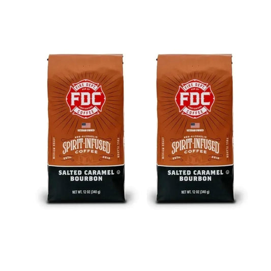 Fire Department Coffee - Salted Caramel Bourbon Coffee Beans - Gives Back to Firefighters - Premium Bourbon Infused - Whole Bean - Non-Alcoholic - Roasted in the USA - Veteran Owned (12 oz, Pack of 2)