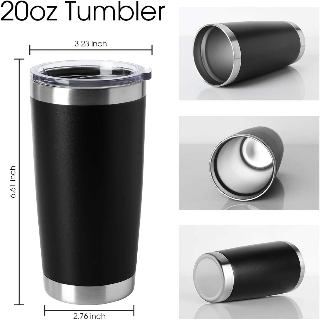 HASLE OUTFITTERS 20oz Tumblers Bulk Stainless Steel Cups with Lid Double Wall Vacuum Insulated Coffee Mugs for Cold & Hot Drinks 1 Pack, Black