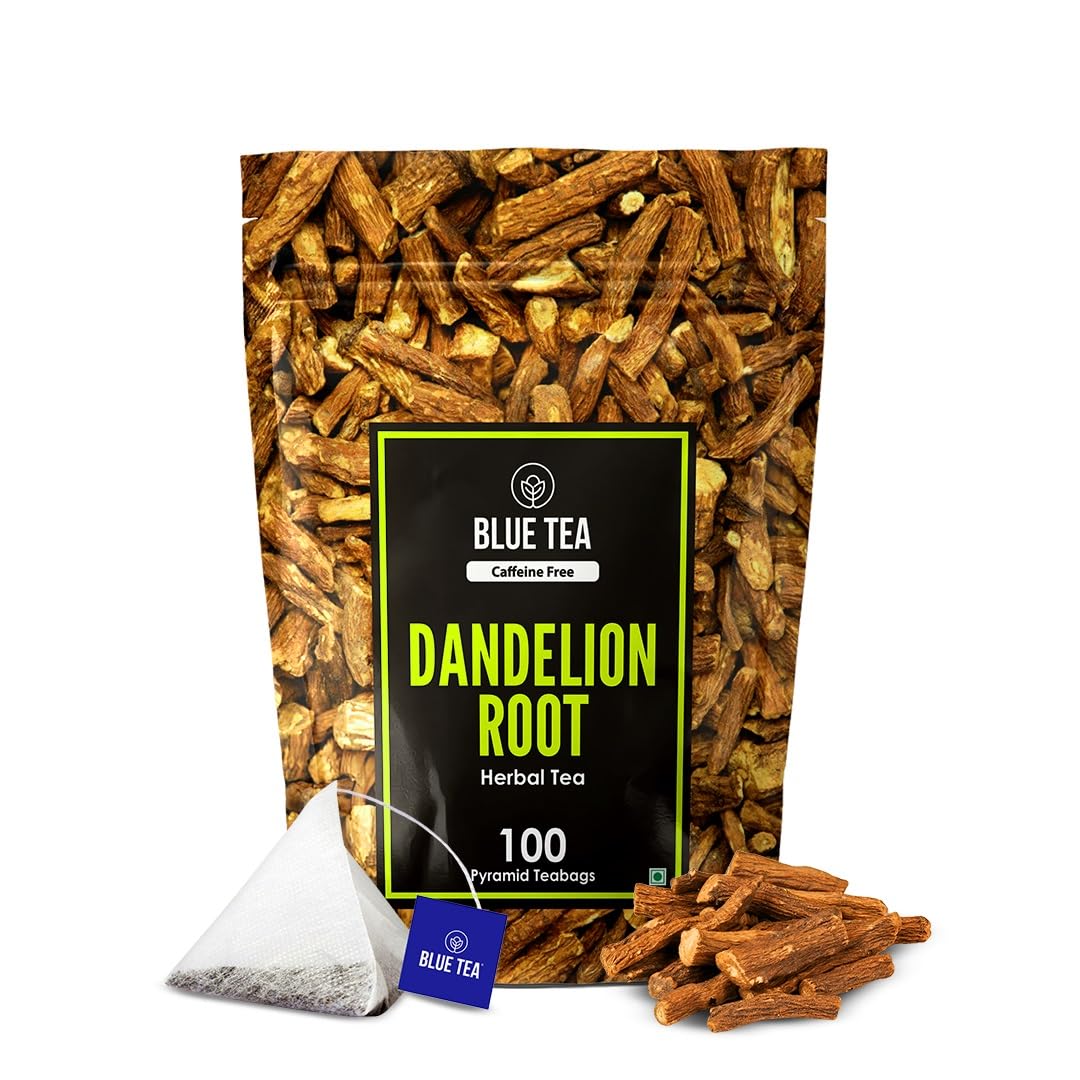 BLUE TEA - Dandelion Root Tea - 100 Count - Pyramid Plant Based Tea Bag | Support Kidney Function & Healthy Digestion | Detox Tea | Herbal Tea - Caffeine Free - Non-Bitter - Mild Flavor | Zipper Pack
