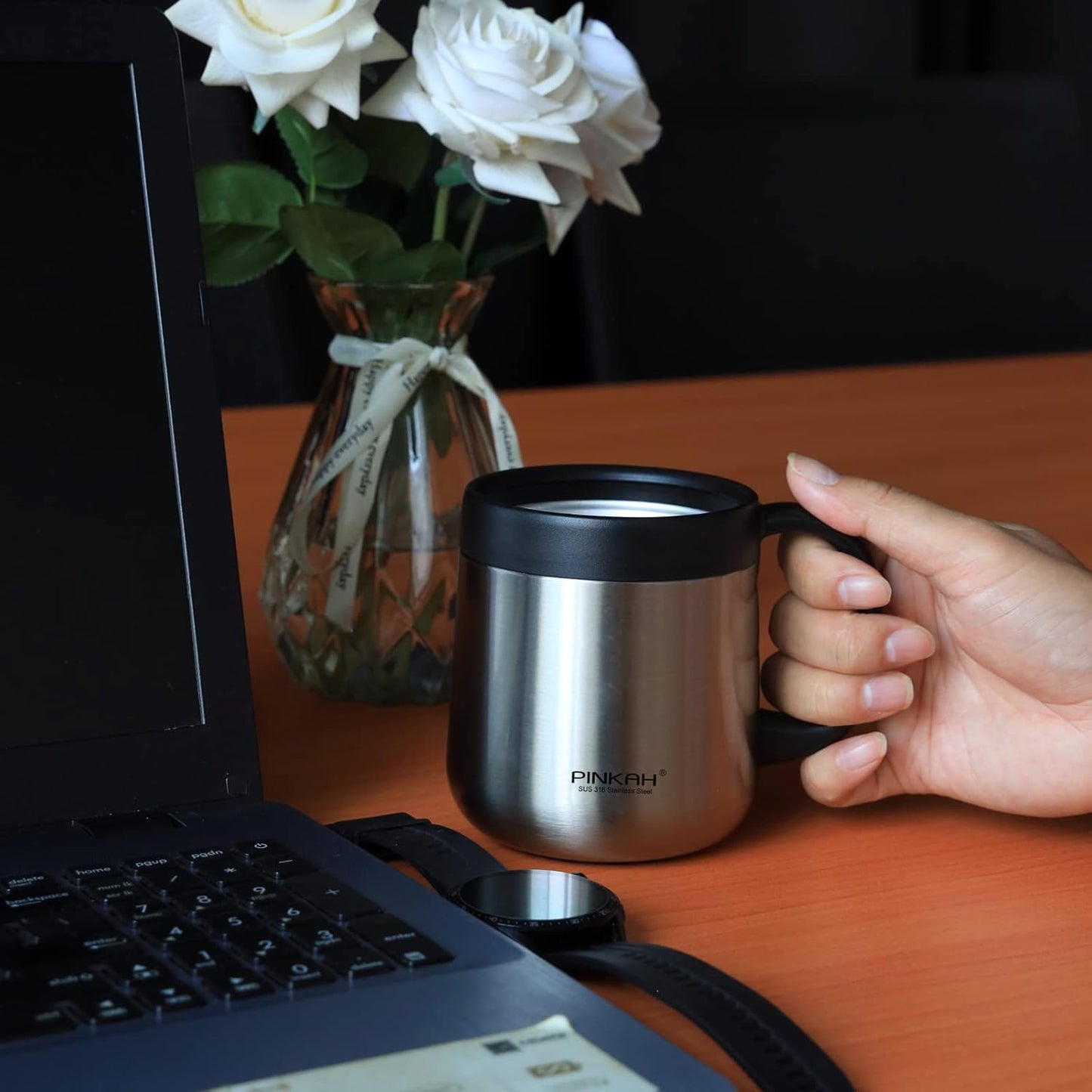 11OZ 330ML Stainless Steel Insulated Coffee Mug with Handle, Thermo Tumbler with Double Wall Vacuum Insulated Coffee Cup with 2 Lids