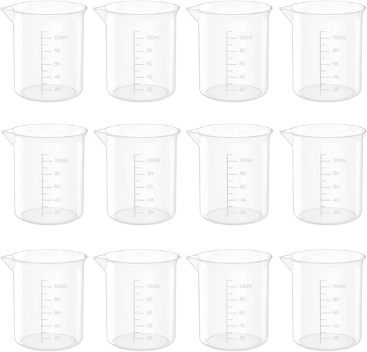 10 Oz Transparent Lab Measuring Cup, 300ml Plastic Beaker Cups, for Science Experiment, Liquid Measuring, 12 Pcs