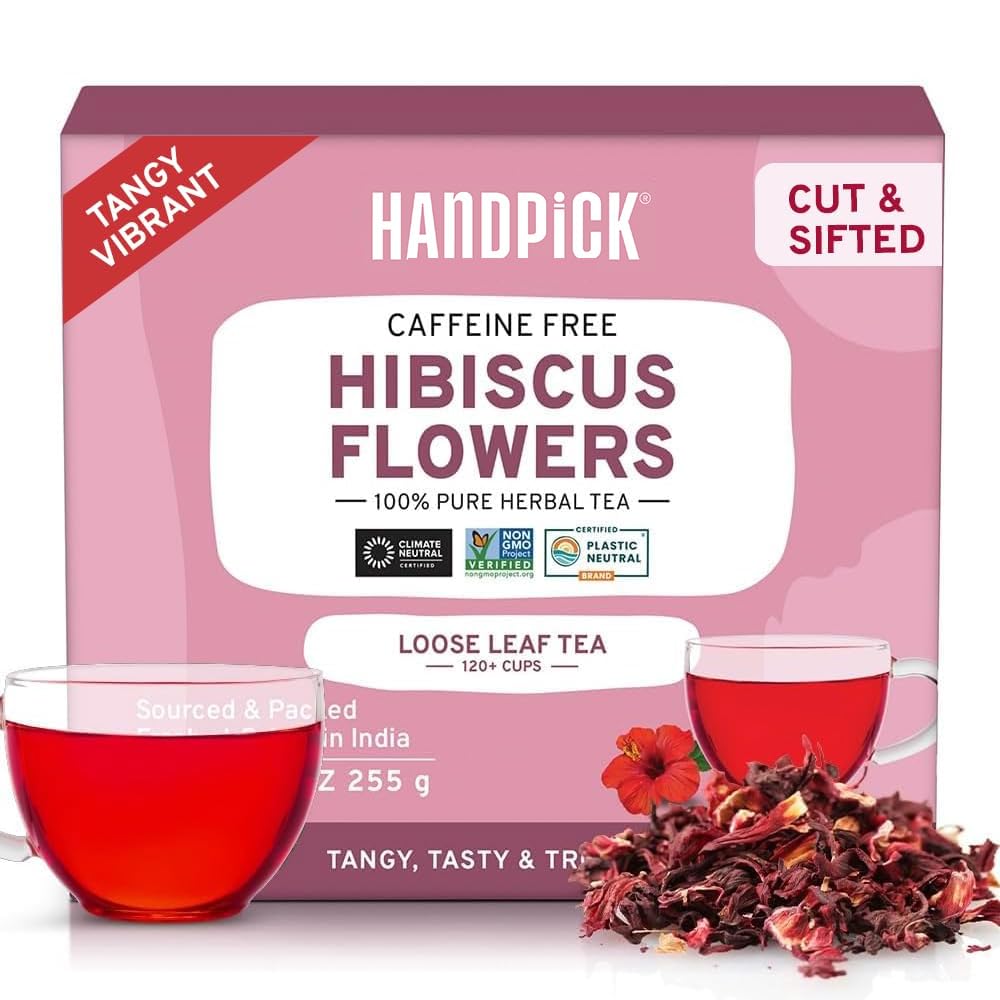 HANDPICK, Hibiscus Flowers Dried (9oz) Caffeine Free |100% Pure Dried Hibiscus Flowers for Loose Leaf Tea | Floral Herbal Tea
