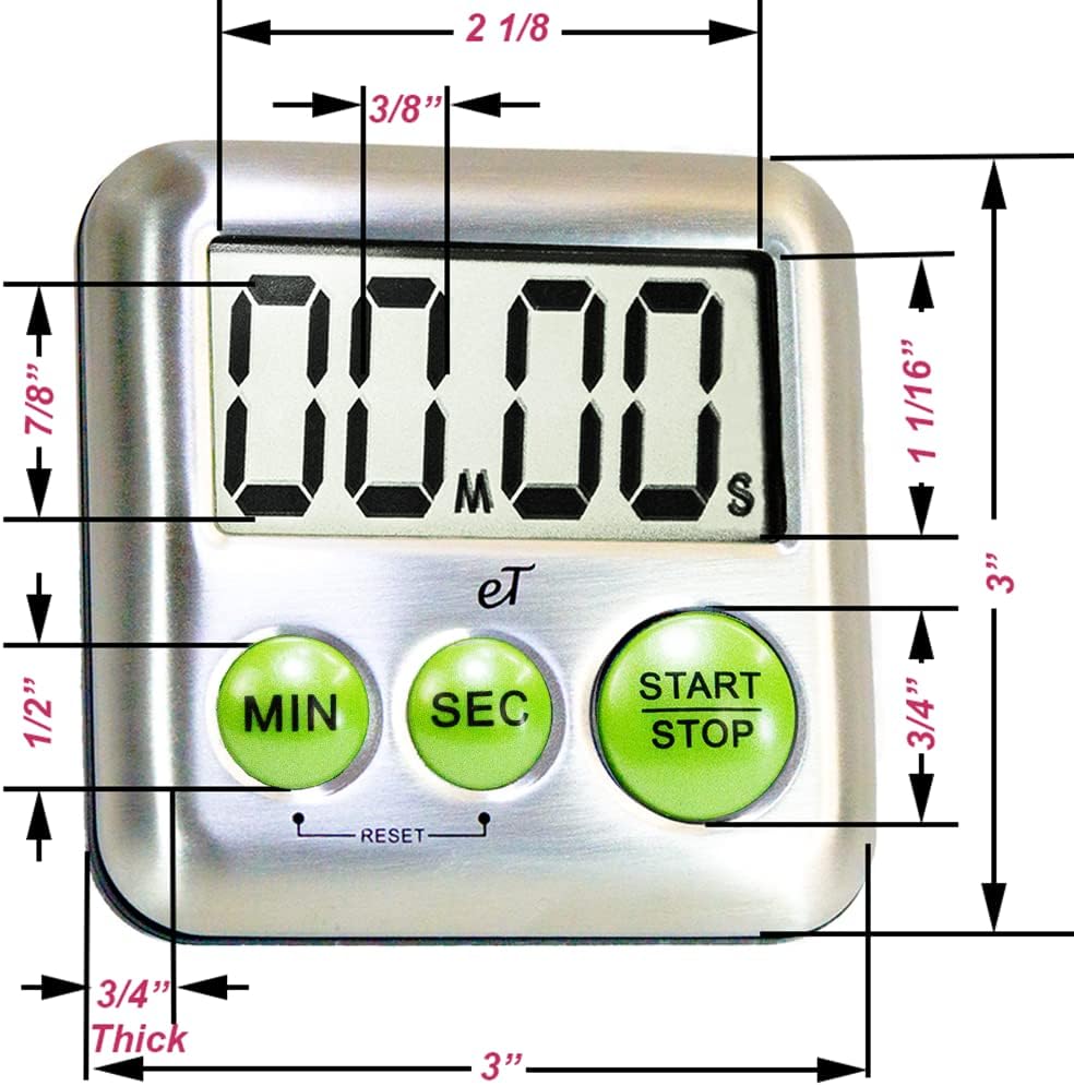 Elegant Digital Kitchen Timer Stainless Steel - Lime - Strong Magnetic Back - Kickstand - Loud Alarm - Large Display - Auto Memory - Auto Shut-Off - Model eT-25 (Lime 6-Pack) by eTradewinds