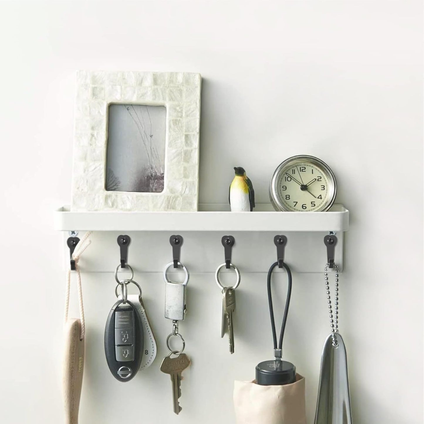 15 Utility Hooks Wall Mounted with 30 Screws - Black Heavy Duty Hooks for Coat, Robe, Bag, Key | Garage Entryway Hanging Organizer, Closet & Bathroom Hardware