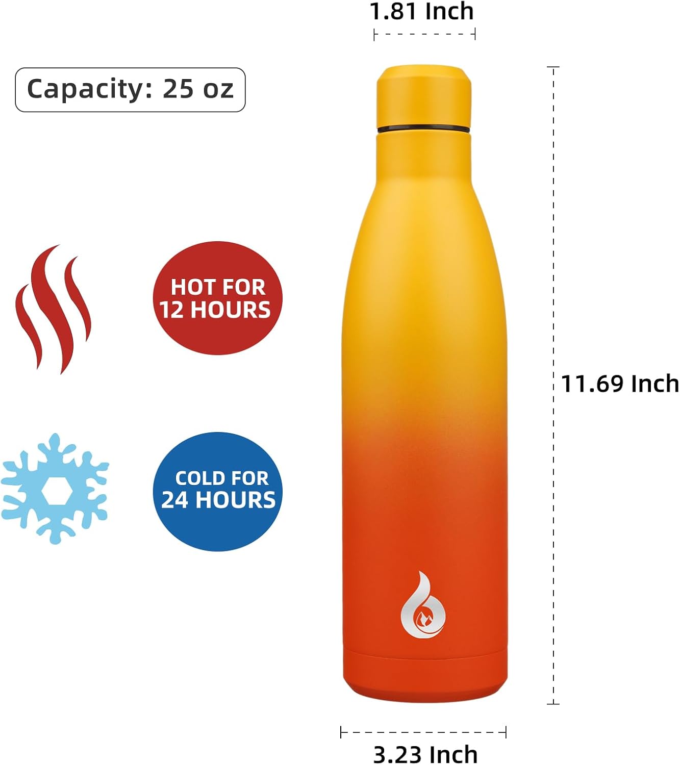 BJPKPK 25oz Insulated Stainless Steel Water Bottles Reusable Metal Travel Sports Water Bottle Keep Cold and Hot,Sunset Orange