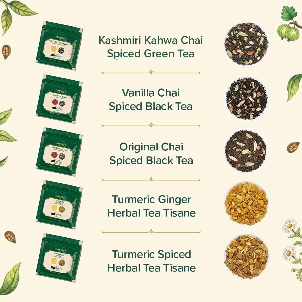 VAHDAM, Assorted Chai Tea Loose Leaf Tea Gift Set (10 Flavors) Gift Ideas for Women & Men | Indian Exotic Chai Tea Blends | Resealable Ziplock Pouch | Gifts for Him/Her