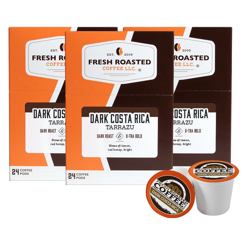 Fresh Roasted Coffee, Dark Costa Rica Tarrazu, Dark Roast, 72 Pods for K Cup Brewers