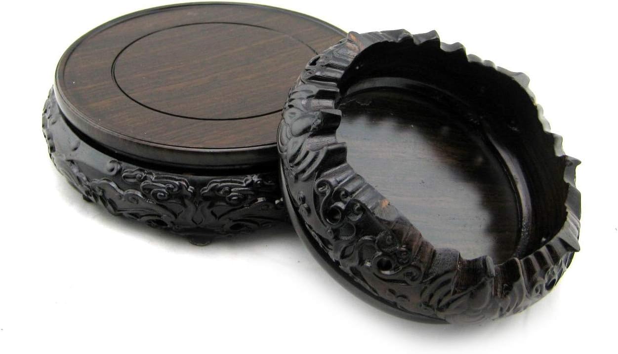 GOLDY&WENDY Oriental Luxury Round Elm Solid Wood Vase Display Stands Pedestal Base, Bat Pattern 3.15 in Diameter