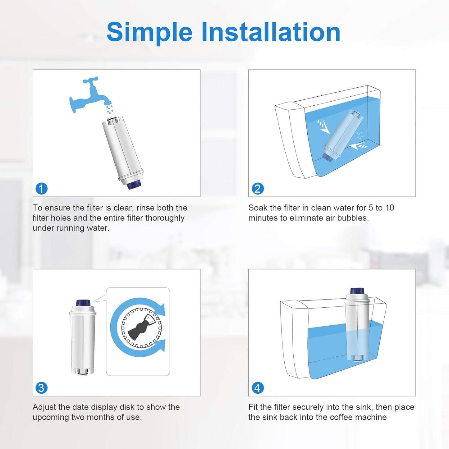 Water Filter Cartridge Replacement for Espresso Coffee Machines - Compatible with ECAM, ETAM, ESAM, Dinamica, Eletta Series - Improves Taste & Protects Your Machine, 4-Pack for Home Use