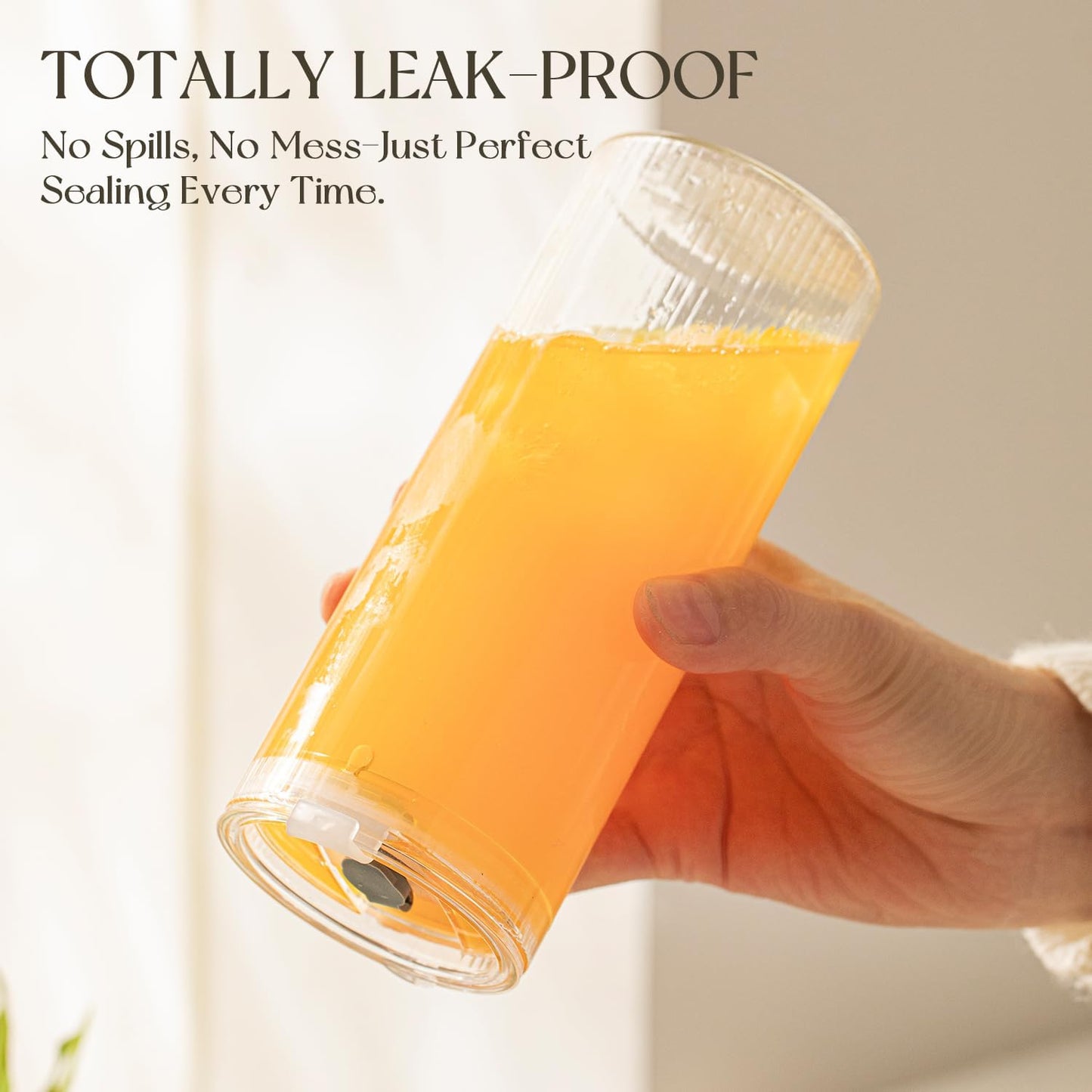 KEMORELA 6-Pack 18oz Large Round Glass Cups with Lids & Straws – Clear Tumblers for Iced Coffee, Juice, Smoothies – Reusable, Leakproof Beverage Set