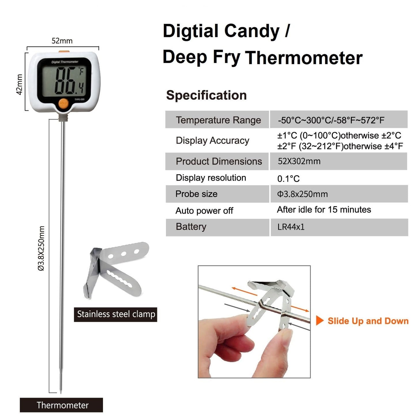 Candy Thermometer for Candy Making with Pot Clip,Best Instant Read Thermometer Digital for Cooking, Baking, Candy and Cheese Making – 10 Inch Probe, Large Rotating LCD Display, Essential Baking Tool