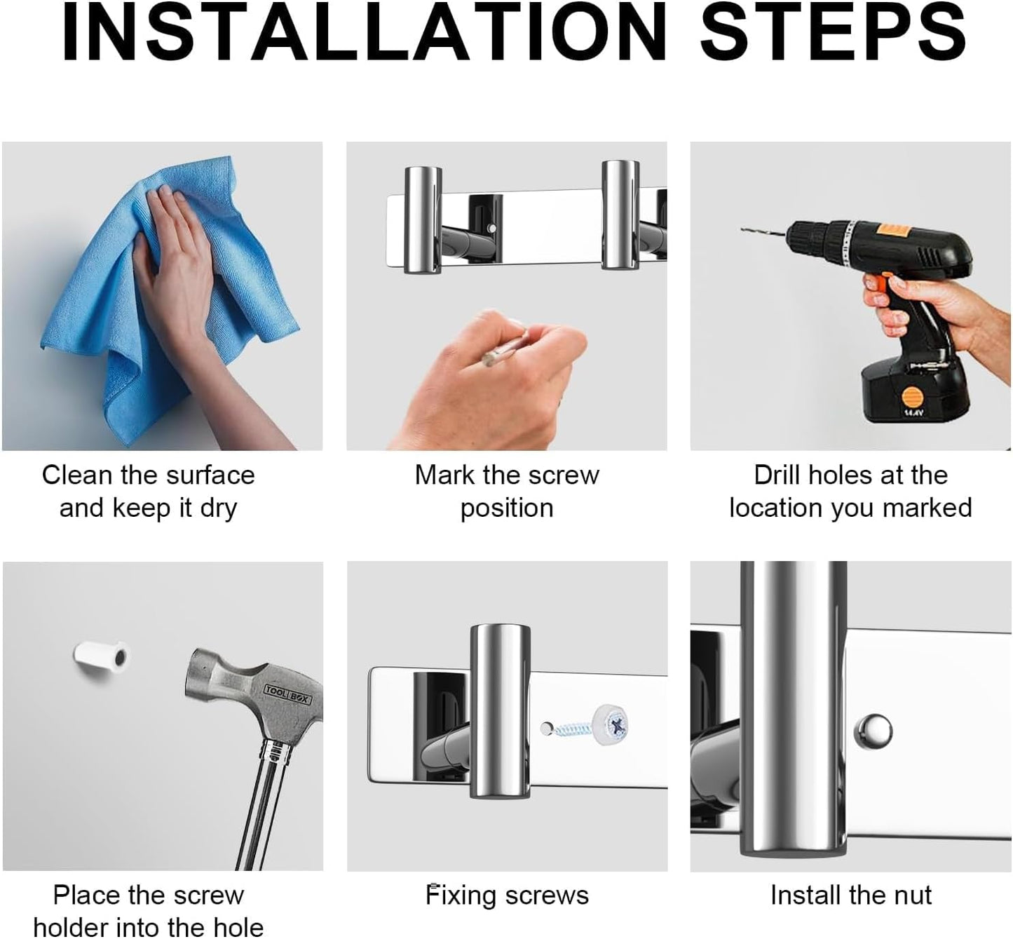 VAEHOLD Hat and Coat Wall Mount Rack - Hooks for Robes, Bags, Keys, and Towels - Bathroom Towel Hanger Organizer (Polished Chrome, “T“ Shape 4 Hooks 2 Pack)