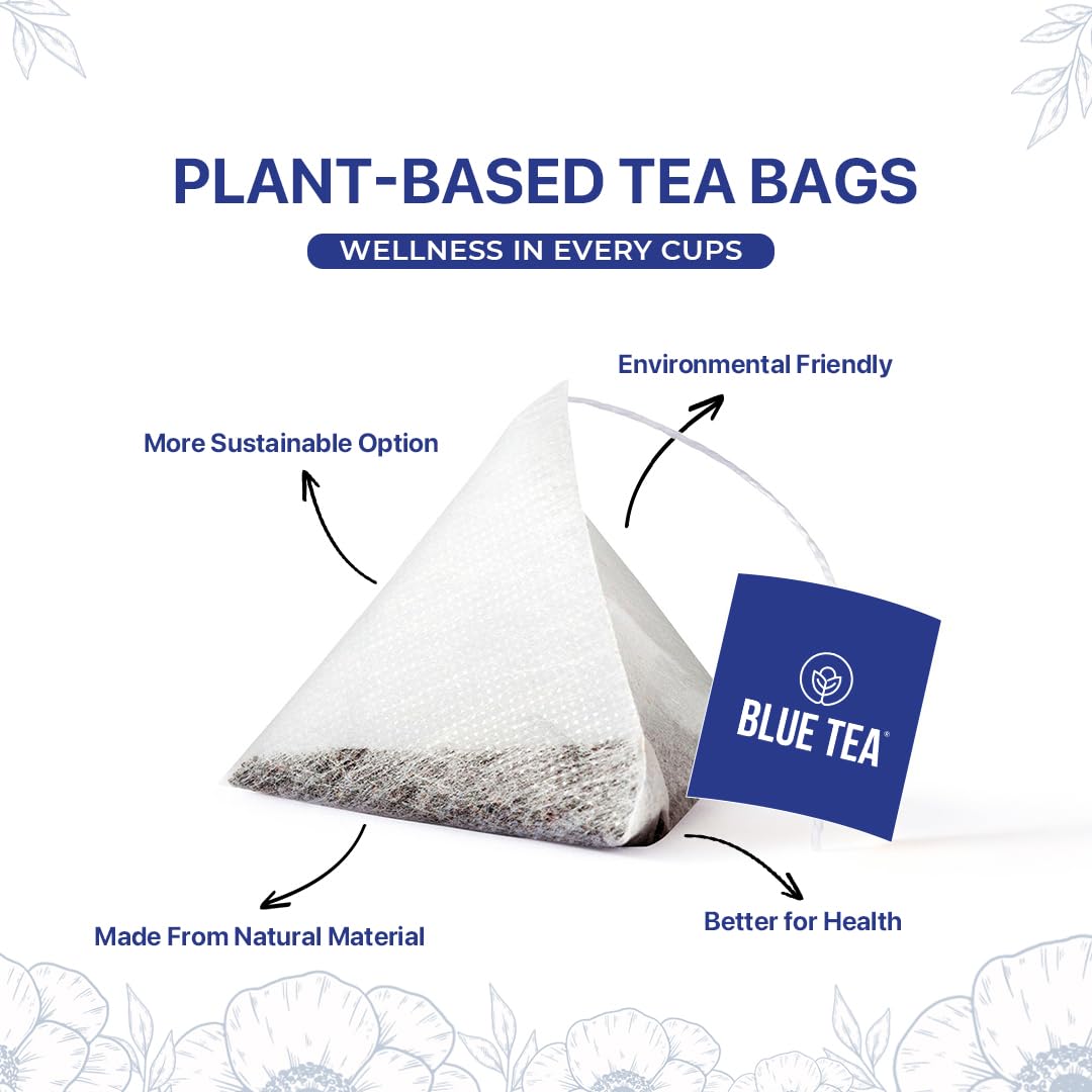 BLUE TEA - Butterfly Pea Flower Tea - 15 Count - Pyramid Plant Based Tea Bag | ANTIOXIDANT RICH | Herbal Tea - Caffeine Free - Detox Tea - Flower Based - Non Bitter | Reusable Tin Pack