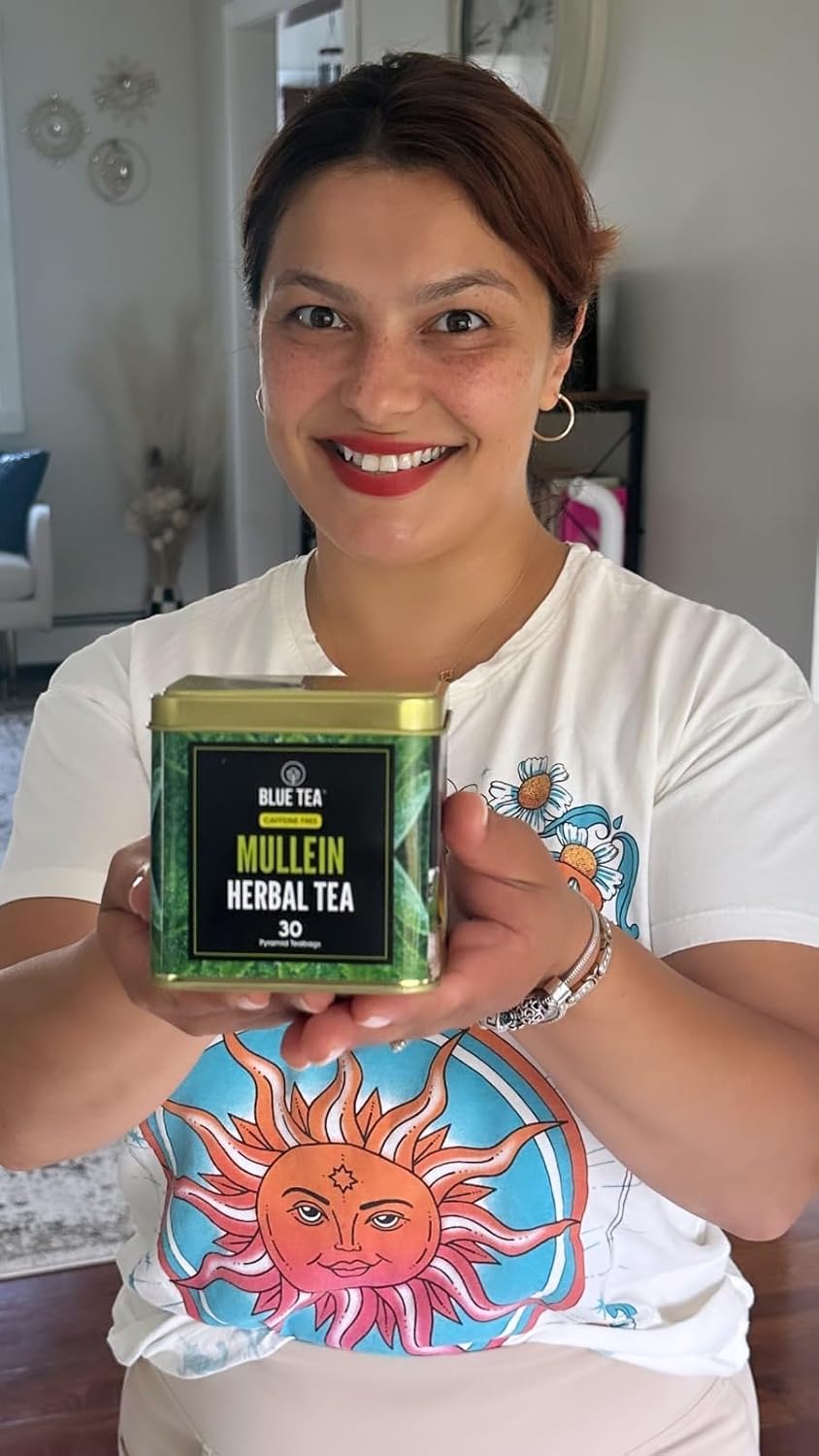 BLUE TEA - Mullein Tea - 30 Count - Pyramid Plant Based Tea Bag | LUNGS DETOX - FOR RESPIRATORY SUPPORT | Herbal Tea - Caffeine Free - Leaf Based - Non-Bitter - Vegan | Ziplock Pack