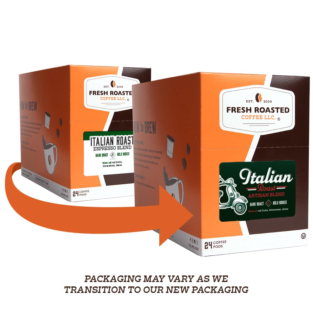 Fresh Roasted Coffee, Italian Roast, Dark, 24 Pods for K Cup Brewers