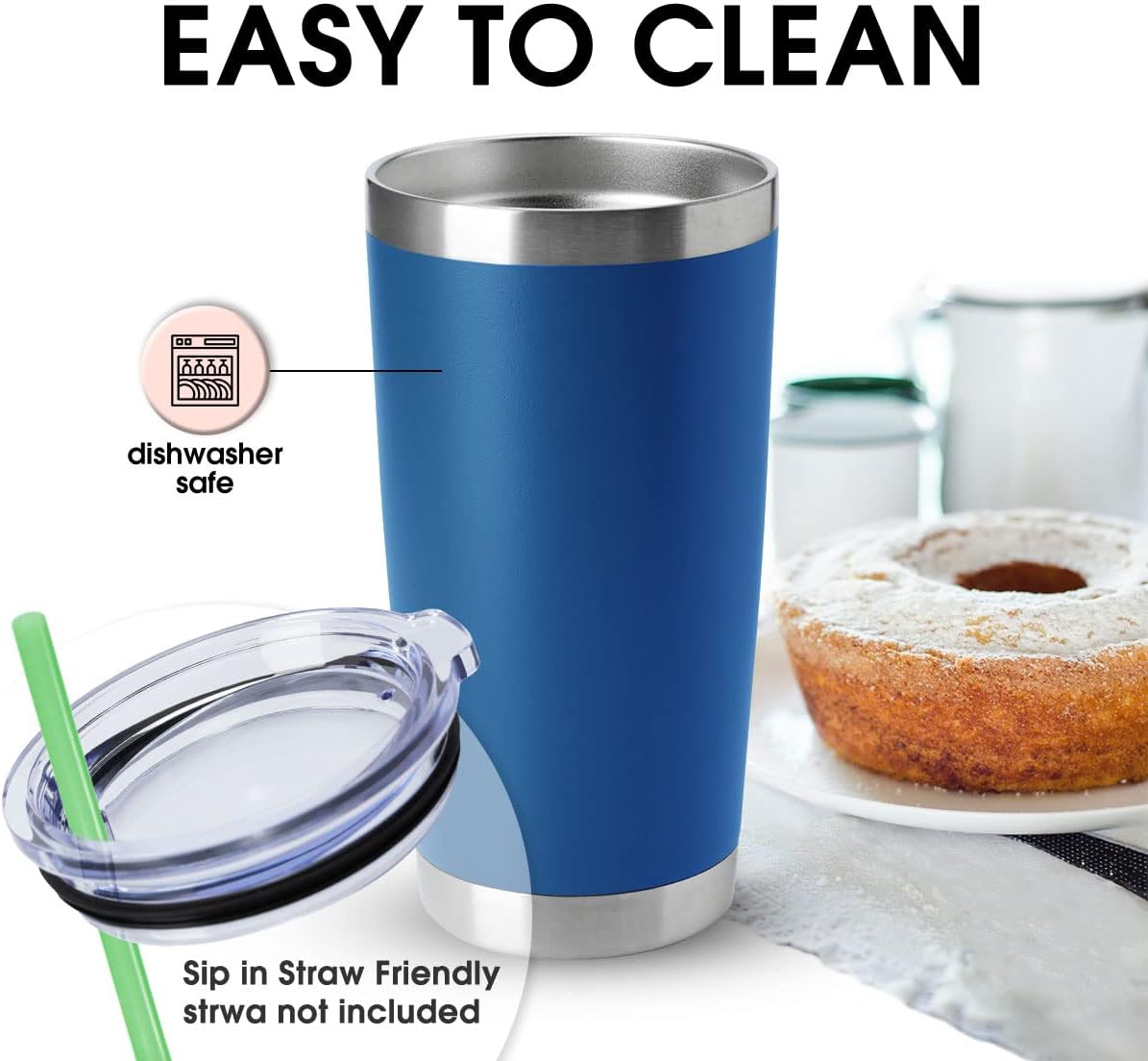 HASLE OUTFITTERS 20oz Tumblers Stainless Steel Mugs with Lid Double Wall Vacuum Insulated Coffee Cups for Cold & Hot Drinks (20oz-Dark Blue, 4 Pack)