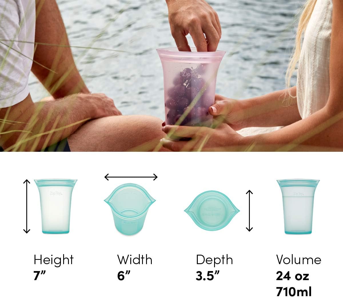 Zip Top Reusable Food Storage Bags | Large Cup [Lavender] | Silicone Meal Prep Container | Microwave, Dishwasher and Freezer Safe | Made in the USA