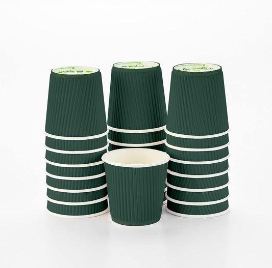 4 oz Forest Green Paper Coffee Cup - Ripple Wall - 2 1/2" x 2 1/2" x 2 1/4" - 500 count box