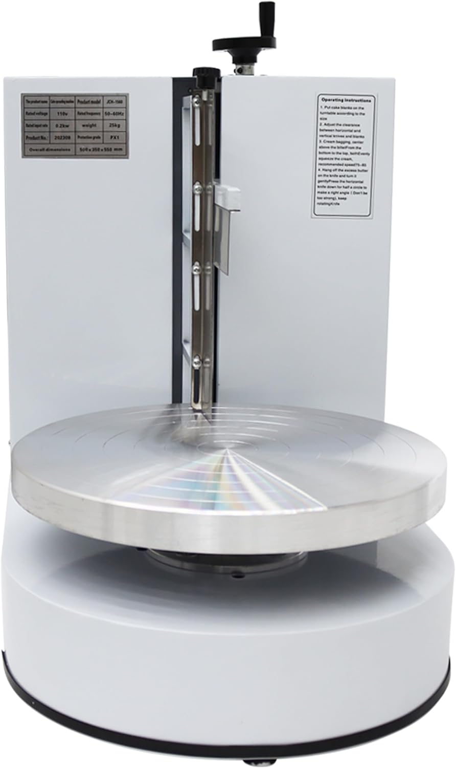 TECHTONGDA Cake Decorating Coating Machine Cream Spreading Automatic Frosting Turntable with Graduated Scraper 60-320RPM Rotating Speed for 4-12inch Cakes White
