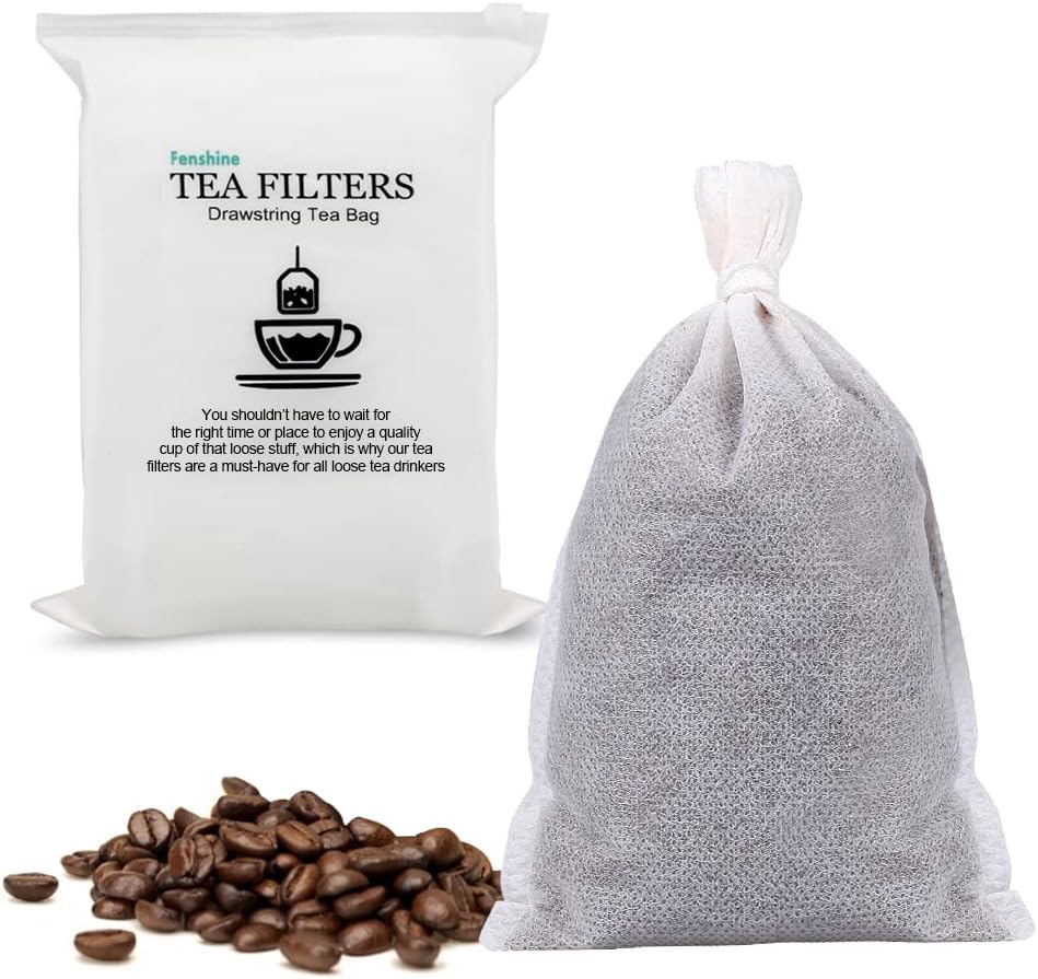 Fenshine 100Pcs Large Tea Bag - Disposable Empty Tea Filter Bags No Mess Mesh Bags with Drawstring for Concentrate/Iced Coffee, Herb, Loose Leaf Tea