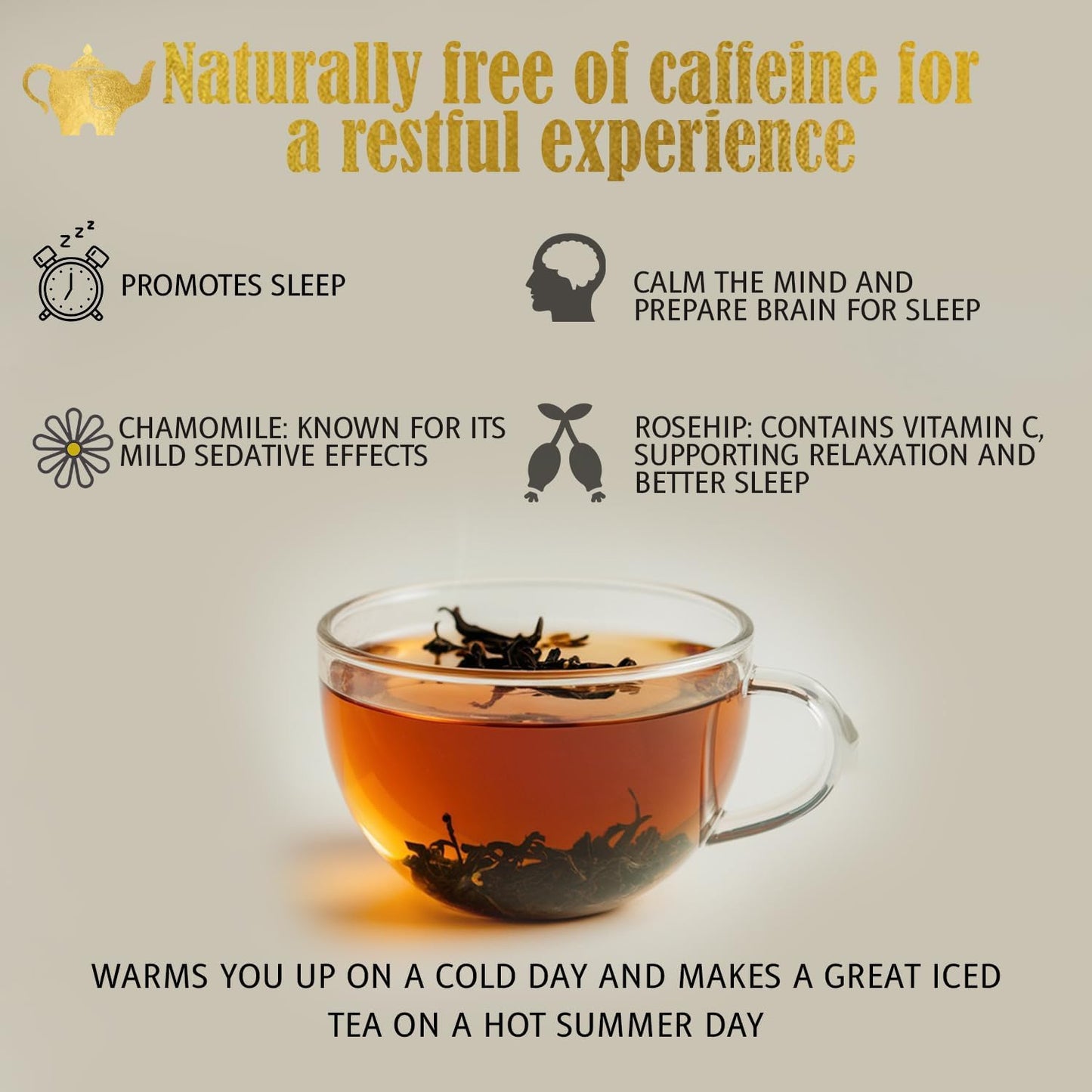 Luna Lullaby Sleep Tea, Organic Loose Leaf Herbal Tea – Calming, Relaxing Bedtime Tea – Chamomile, Valerian Root, Peppermint – 4 oz Resealable Bag (Makes 50 Cups) – The Elegant Elephant