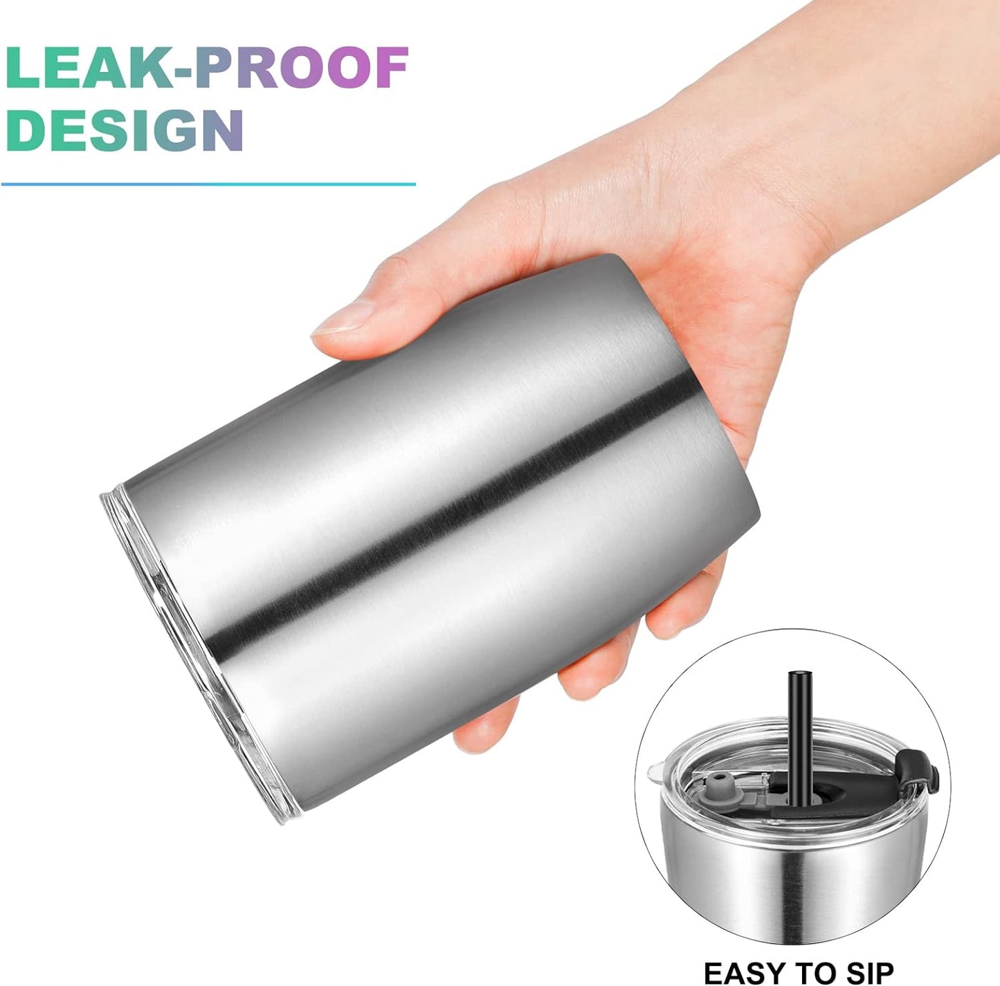 VEGOND Stainless Steel 12 oz Tumblers bulk Vacuum Insulated Double Wall Travel Tumbler with Lid and Straw Reusable Tumbler, Stainless 6 pack