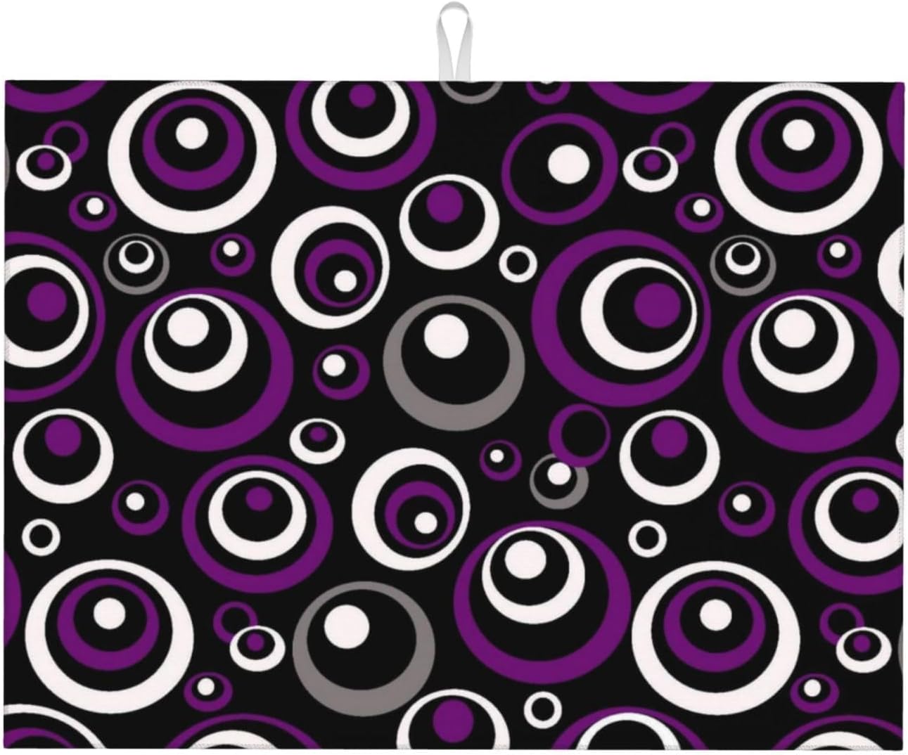 Purple Black White Geometric Circle Pattern Dish Drying Mat for Kitchen Counter, 18x24 inch Absorbent Reversible Microfiber Kitchen Countertop Protector Dishes Drying Pad for Dishes, Sink, Coffee Bar