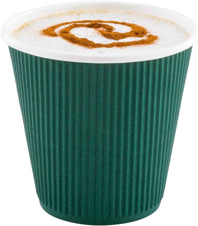 Restaurantware 8 Ounce Double Wall Disposable Coffee Cups, 500 Insulated Forest Green Paper Tumblers with Ripple Wall Design, Lids Sold Separately for Hot Drinks like Tea, Hot Chocolate and More