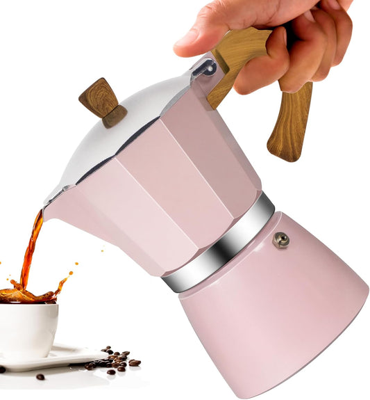 3 Cup Aluminum Moka Pot Classic Stovetop Espresso Coffee Maker 150ml 5oz Coffeemaker Percolator Mocha Pot Greca Coffee Maker Cafe Makers for Italian and Cuban Café Brewing Pink